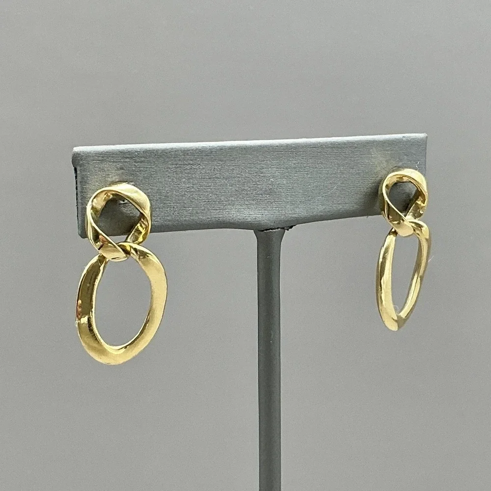 Trifari Earrings Gold Tone Oval Link Dangle Drop Statement Fashion Jewelry‎ 1